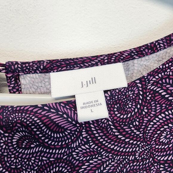 J. Jill Tiered Midi Dress Size L Purple Paisley 3/4 Sleeve Flowy Viscose Boho - Picture 11 of 13